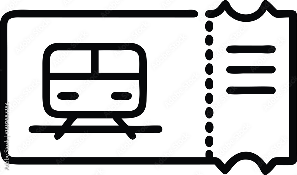 Poster train ticket icon in doodle style for web and mobile design