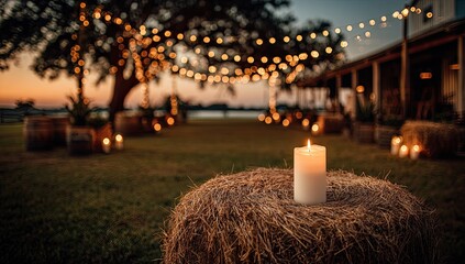 Warm, rustic outdoor setting with candle