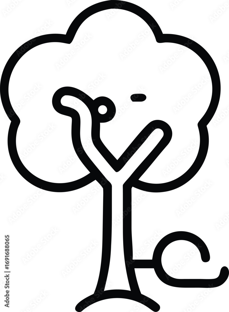 Poster tree icon in outline style with thick branches and simplified foliage