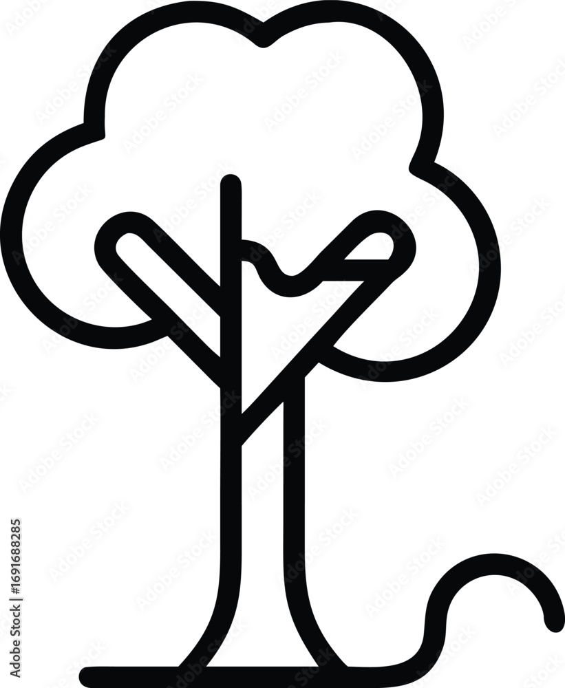 Poster tree icon with bold outline in minimalistic style