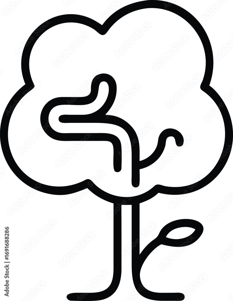 Poster tree icon in thick outline style with abstract branch for logo or design element
