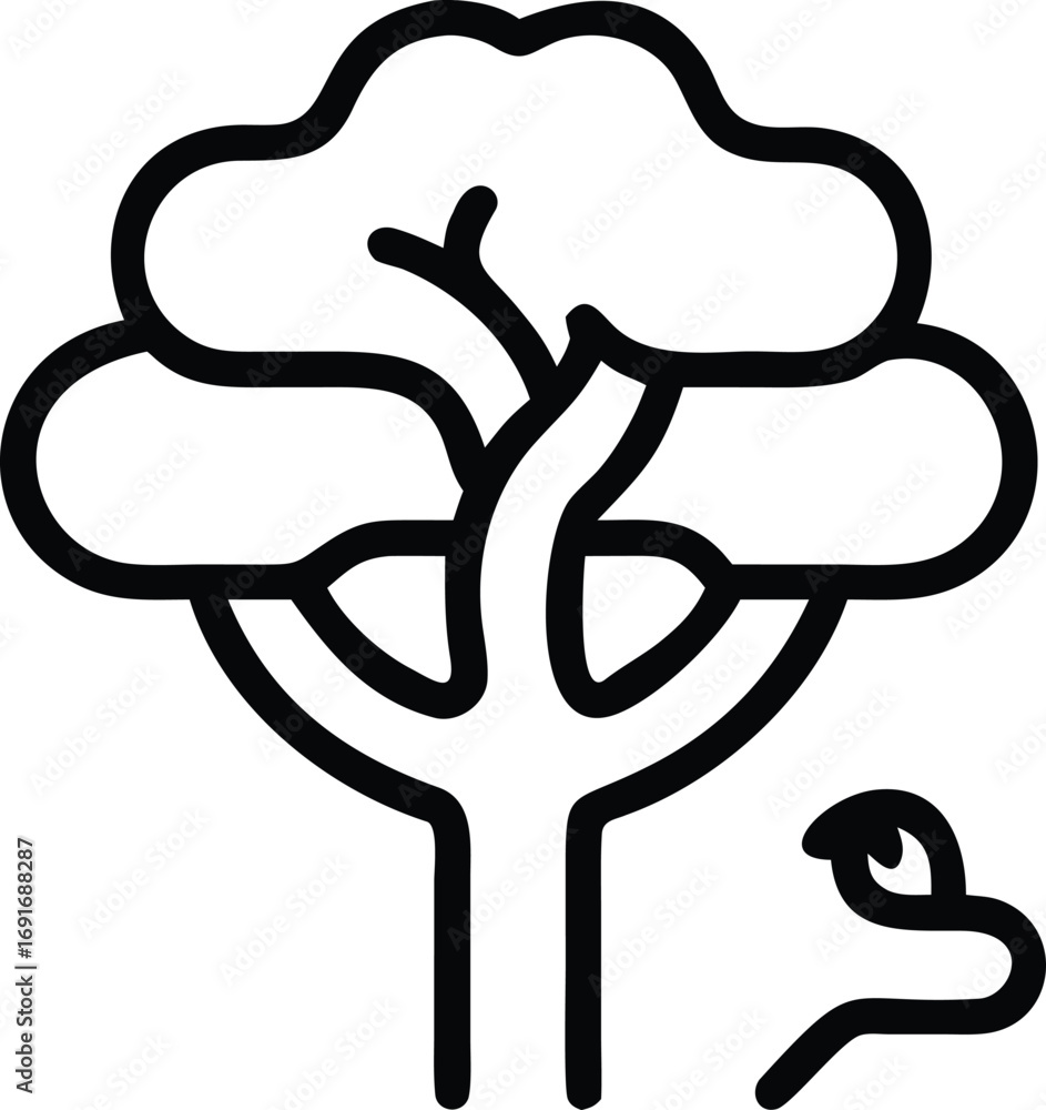 Poster tree icon with branch hand gesture in outline style