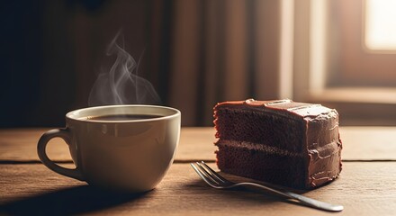 Tea with cookie on white plate and steam rising