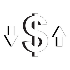 Dollar Sign with Up and Down Arrows – Currency Fluctuation Icon, Money Growth and Decline Symbol – Financial Market Concept