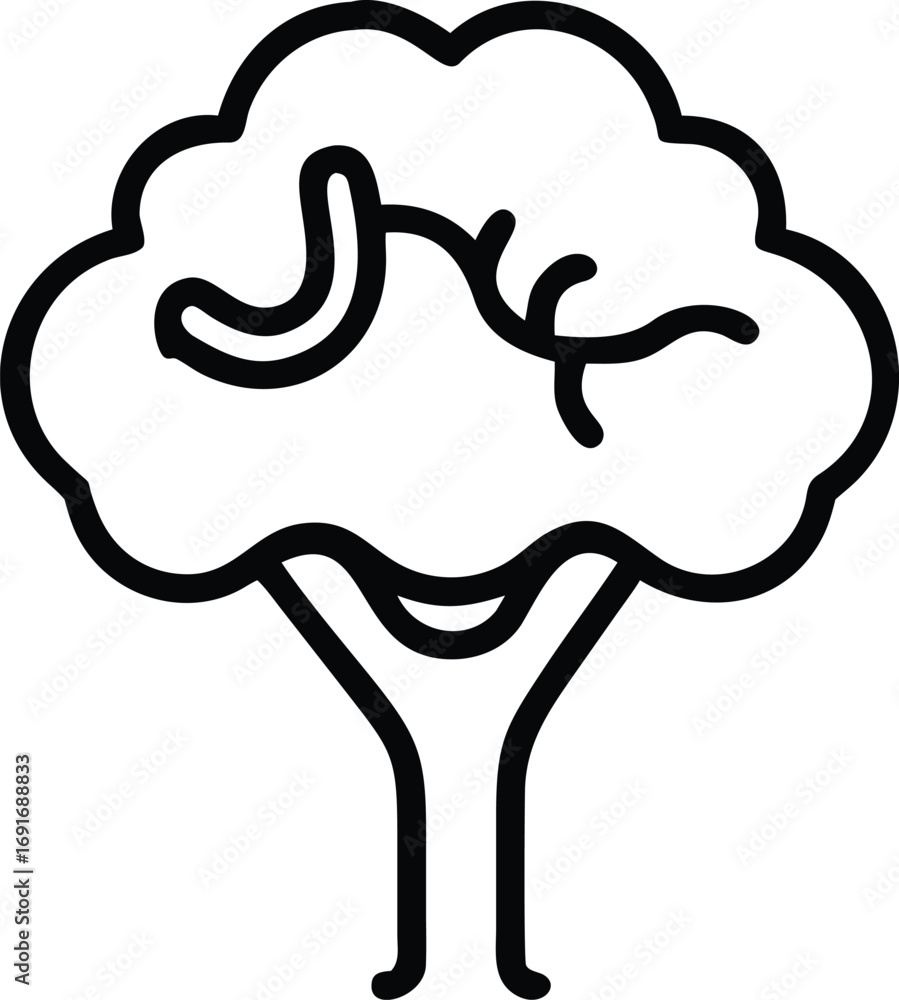 Poster tree icon with round crown in simple outline style illustration