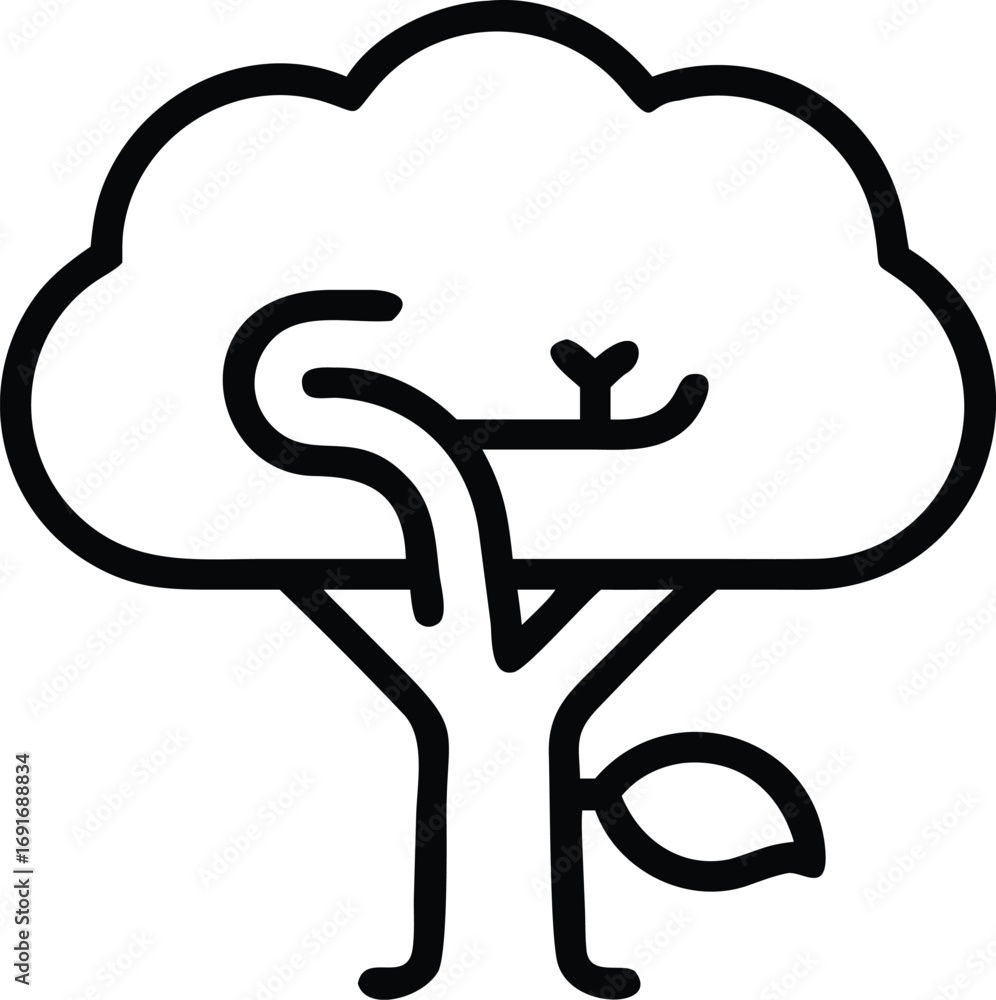 Poster tree illustration in simple outline style with leaf element for design