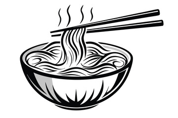 Steaming Noodles with Chopsticks on White Background