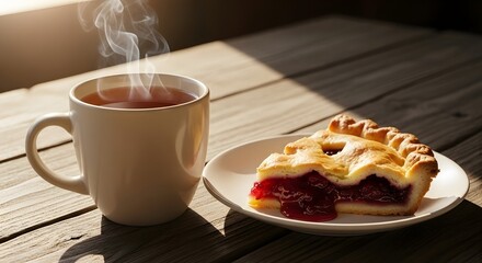 Cup of coffee with cookie on wooden table