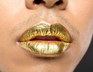 Close-up of lips with gold metallic makeup