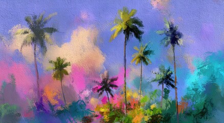 Vibrant tropical landscape with palm trees