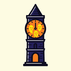 Tall Dark Clock Tower with Ghost Face Clock Dial building architecture