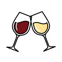 Two Wine Glasses Toasting with Red and White Wine