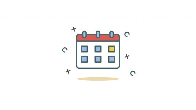 Looping Calendar Icon Animation. Flat minimalist design of business schedule and date planner, isolated on white background