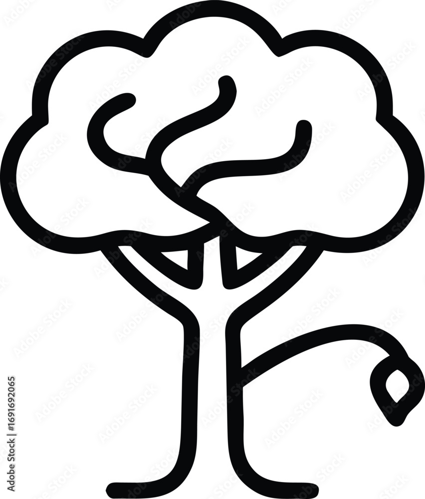Poster tree with leaf simple outline style design for botanical illustration