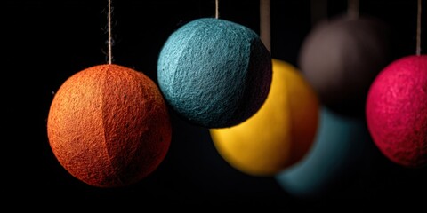 Colorful, textured sphere ornaments hanging