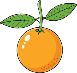 Cartoon illustration of a single orange fruit with leaves.