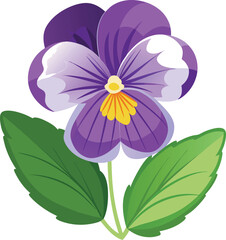 Isolated pansy flower with colorful petals and leaves on a clean white background.