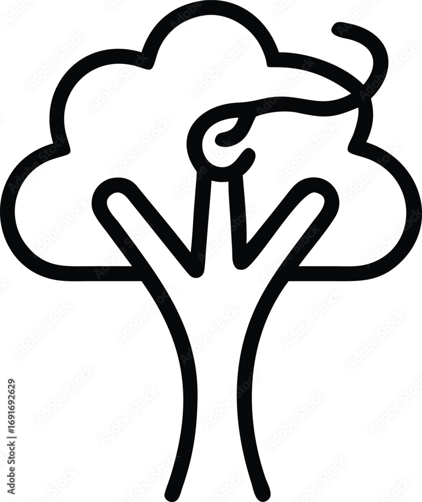 Poster tree with twining branch line art style illustration for web