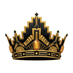 Elegant black and gold royal crown featuring a striking Art Deco geometric style.