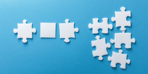 White puzzle pieces on a blue background