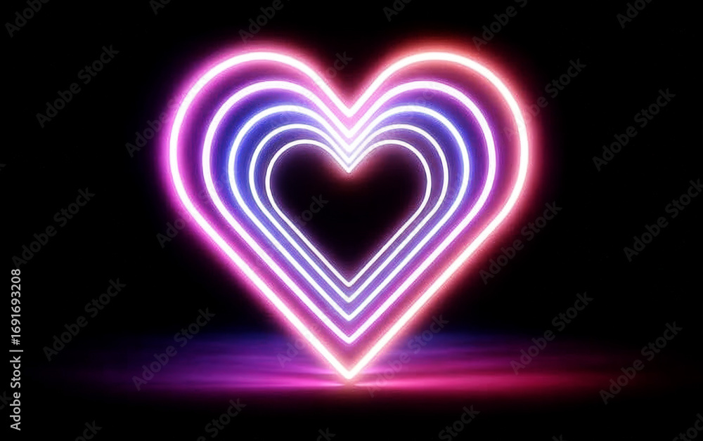 Poster neon glowing heart shape with multiple colorful layers