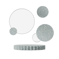a rendering 3d blank mockup of terrazzo texture curved cylinder with circular backdrop