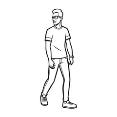 Handsome Man Black and White Illustration Vector Image Male Portrait Fashion Sketch Line Art Design	