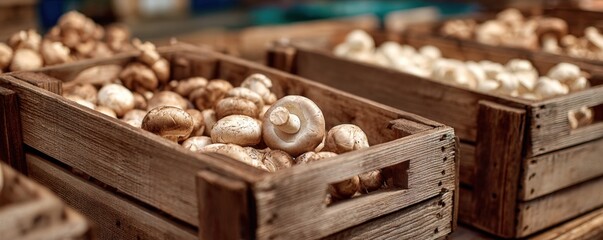 Wooden crates filled with mushrooms (2)