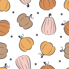Seamless pattern with pumpkins and star in pastel color. Halloween autumn pattern. Design for wallpaper, fabric, textile, wrapping paper and etc