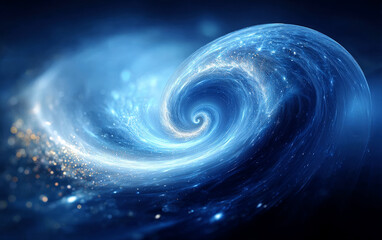 A mesmerizing blue swirling cosmic spiral with sparkling elements