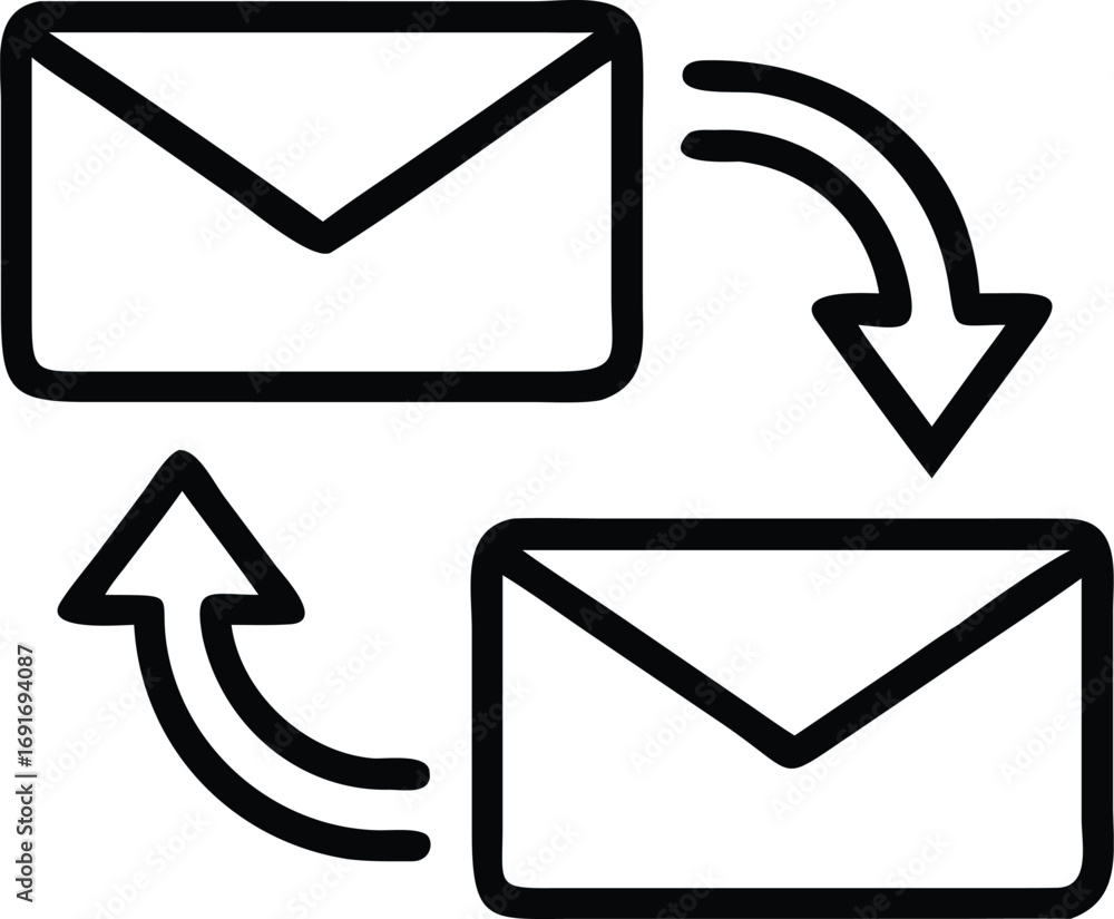 Aufkleber two mail envelope symbols with curved arrows for data transfer line art