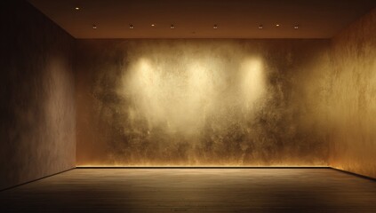 Empty room with gold-toned walls and warm lighting