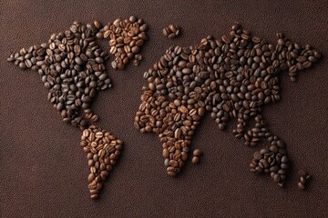 World map formed by coffee beans