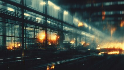 Industrial interior, blurred, dark, hazy