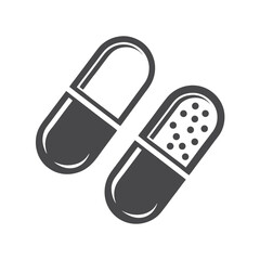 Two Pill Capsules with Simple Line Details, White Background Design