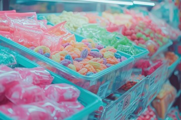Colorful Assortment of Candy in Vibrant Display at a Confectionery Shop with Bright Colors and Varied Textures for Sweet Treat Lovers