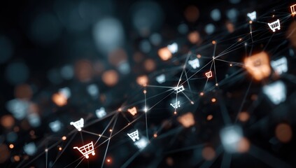 Abstract network of interconnected shopping cart icons