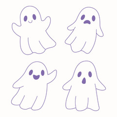 Cute cartoon ghost set. vector Halloween illustration of spooky characters