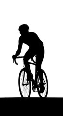 Obraz premium Silhouette of a cyclist riding a bike, siluet of a person in motion on a bicycle, cycling silhouette
