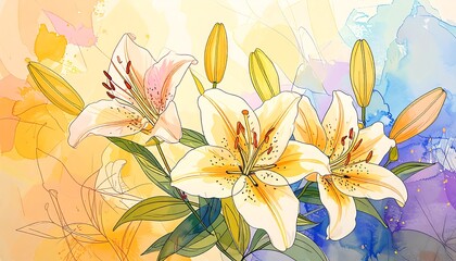 Delicate Lilies in Watercolor Style