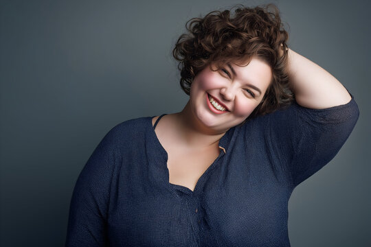 A joyful and confident portrait of a plus-size woman