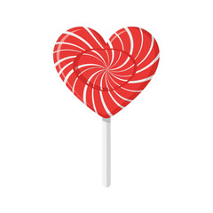 Red and White Swirled Heart-Shaped Lollipop on Stick
