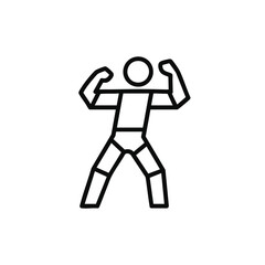 Wrestler or strongman stick figure icon flexing biceps in a powerful stance.