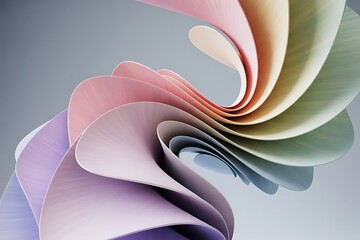 Abstract colorful paper waves in flowing curved shapes with pastel rainbow gradient colors creating dynamic artistic background