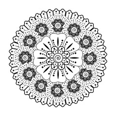 Mehndi flower pattern for Henna drawing and tattoo. Decoration in ethnic oriental  Indian style. Doodle ornament. Outline hand draw vector illustration.