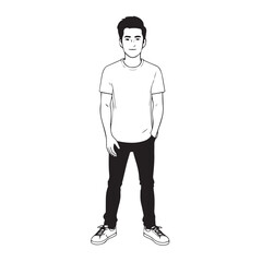 Handsome Man Black and White Illustration Vector Image Male Portrait Fashion Sketch Line Art Design	