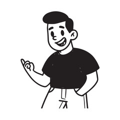 Handsome Man Black and White Illustration Vector Image Male Portrait Fashion Sketch Line Art Design	