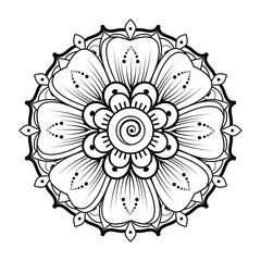 Mehndi flower pattern for Henna drawing and tattoo. Decoration in ethnic oriental  Indian style. Doodle ornament. Outline hand draw vector illustration.