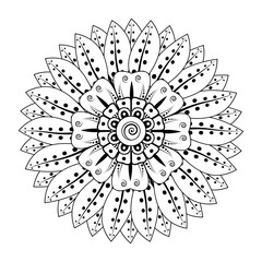 Mehndi flower pattern for Henna drawing and tattoo. Decoration in ethnic oriental  Indian style. Doodle ornament. Outline hand draw vector illustration.