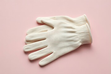White Cotton Gloves on Pink Background - Clean Minimalist Beauty and Skincare Concept for Hand Care Treatment and Protection